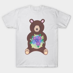 Cute bear holding bouquet of flowers T-Shirt